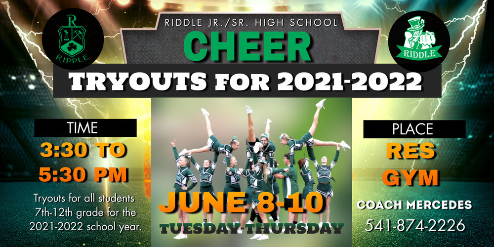 Riddle Cheer Tryouts June 8-10