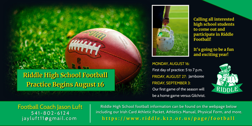 Riddle Football Practice begins August 16
