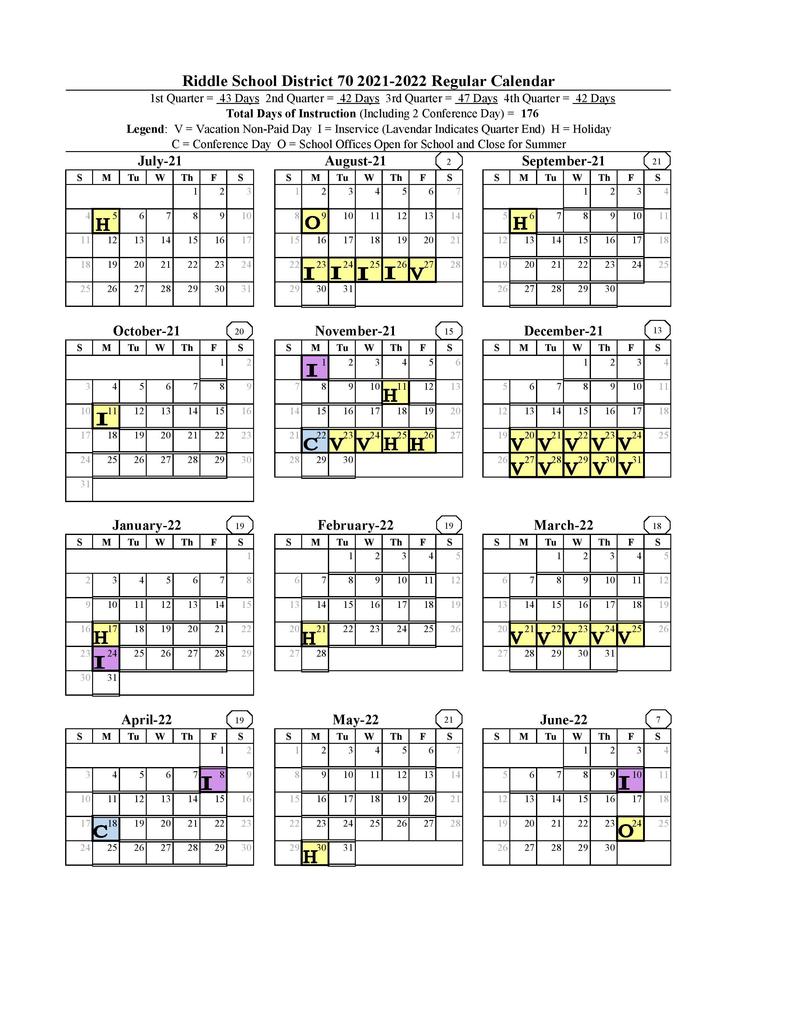 Updated School Calendar for 2021-2022